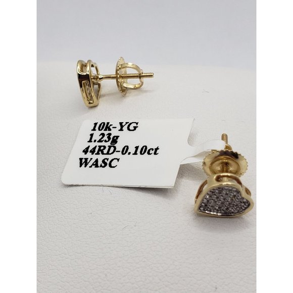 .10ct G SI 10K Yellow Gold Diamond Heart Shaped Fashion Earrings - Picture 5 of 7